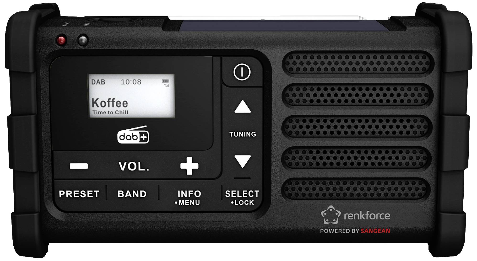 Renkforce RF-DAB-MMR88 Outdoorradio DAB+, UKW Notfallradio, USB Handkurbel, Solarpanel, wiederaufladbar, Taschenlampe Schwarz