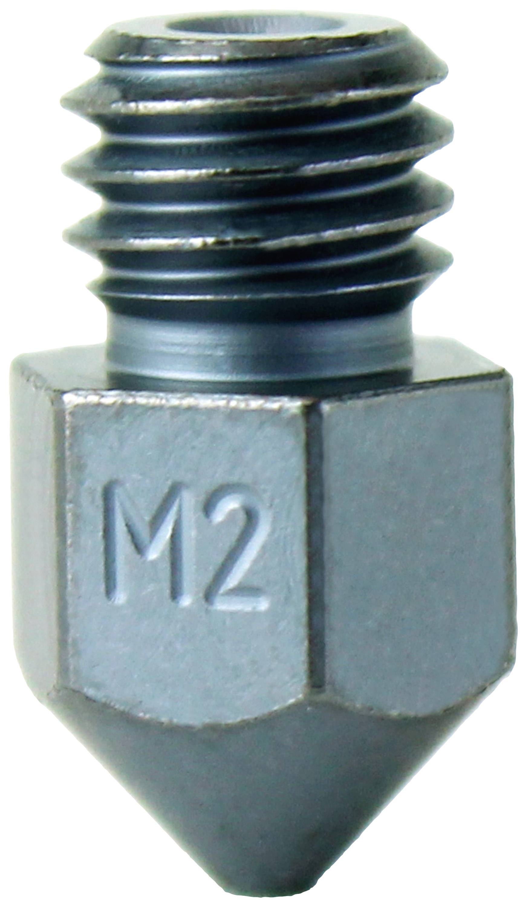Metallische Düse mit sechseckiger Basis und Schraubgewinde, mit der Prägung 'M2' an der Seite. Ideal für präzise Anwendungen.