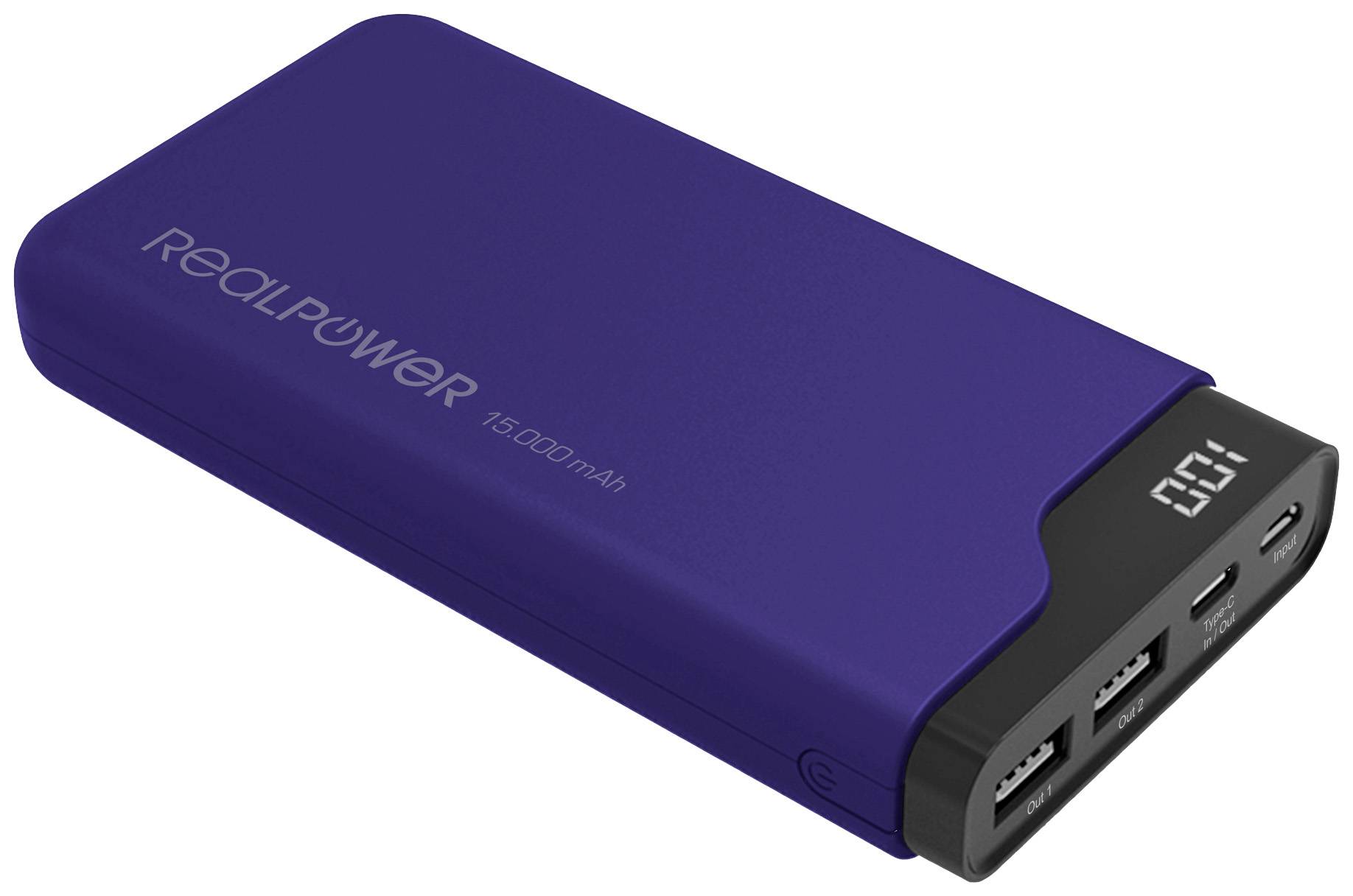 RealPower PB-15000C Powerbank 15000 mAh Li-Ion USB, USB-C® Navy-Blau