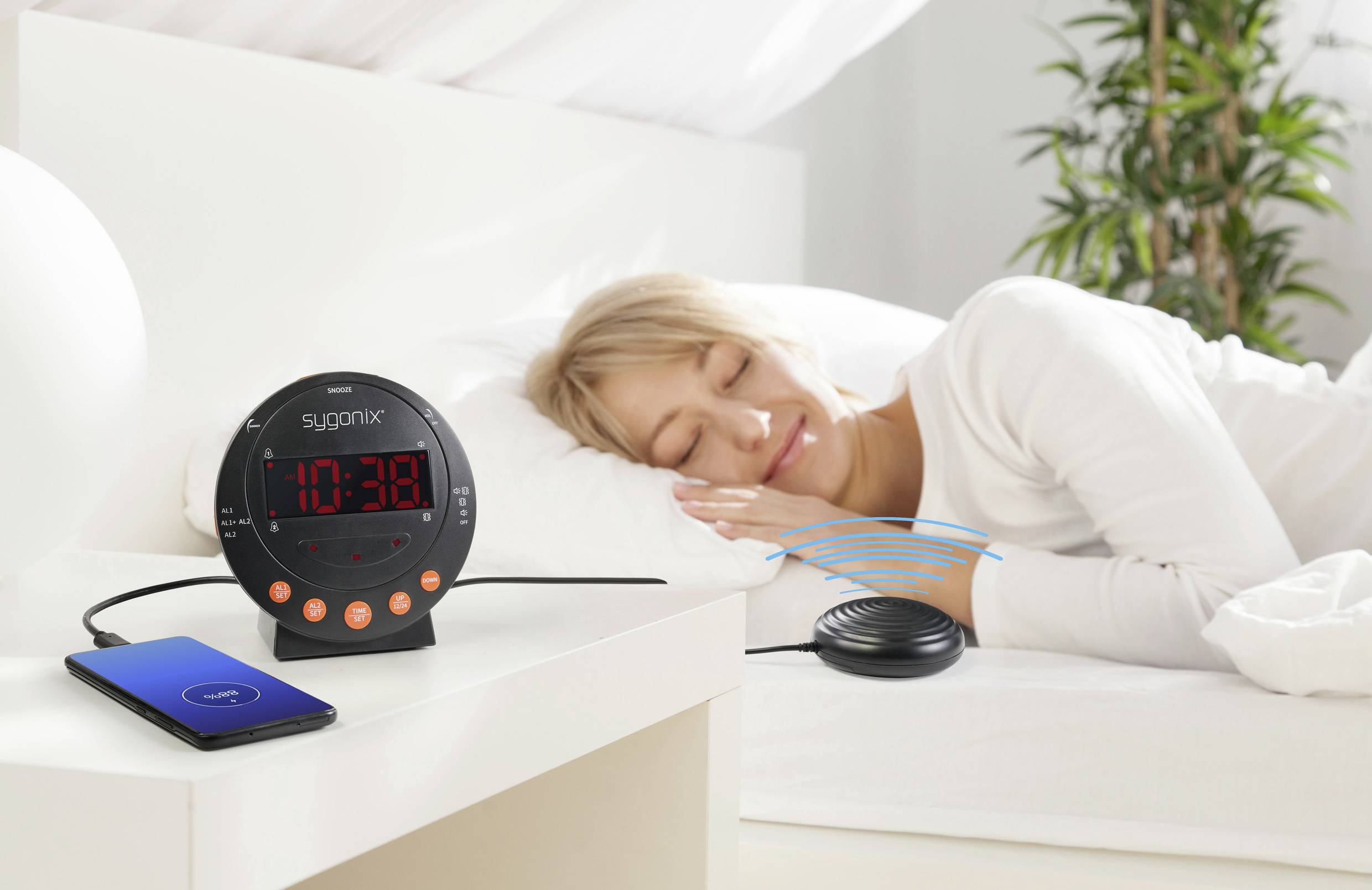 Sygonix SY-5266562 Elektronik Wecker Schwarz Fluoreszierend Zahlen 2 Timerzeiten