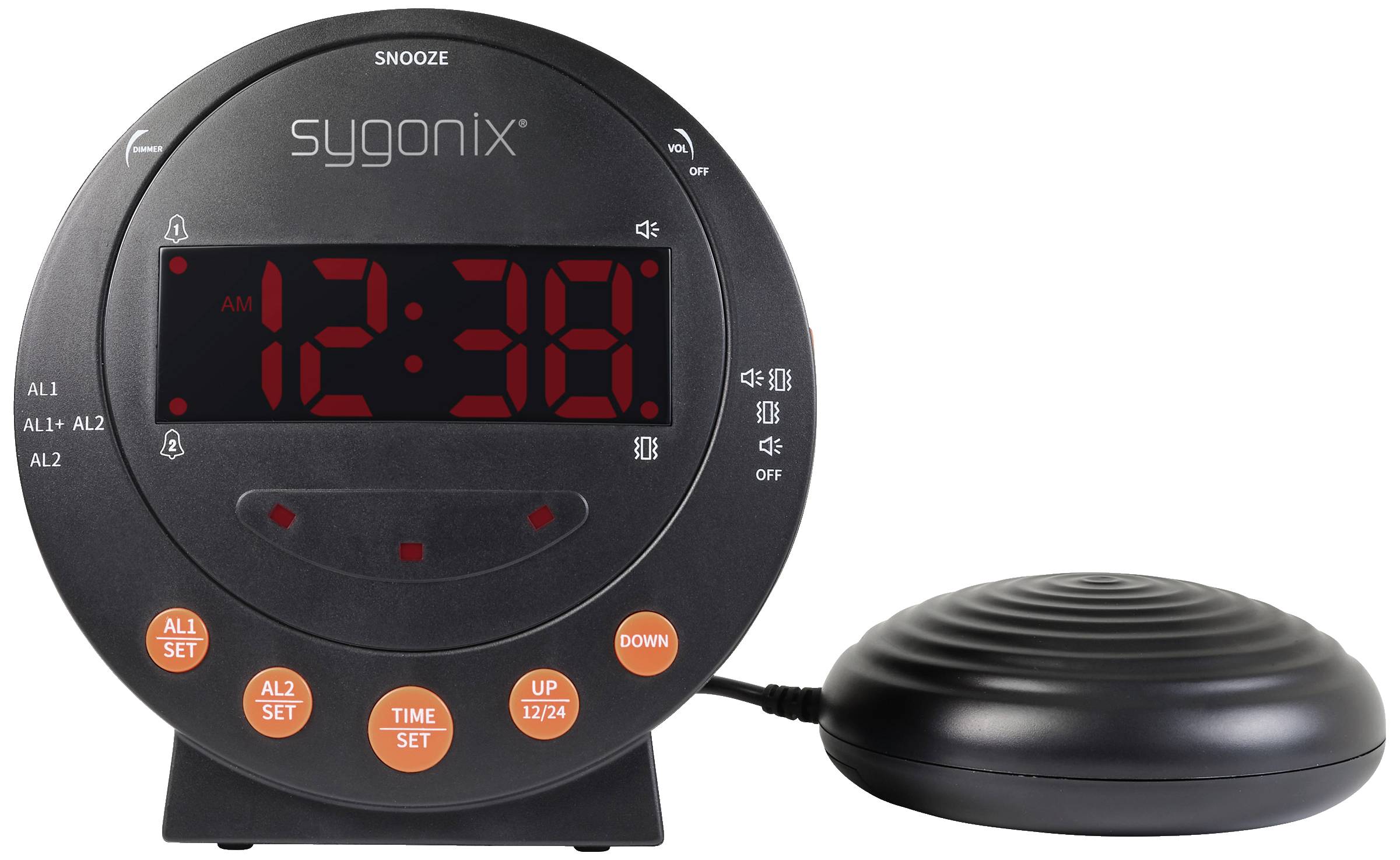 Sygonix SY-5266562 Elektronik Wecker Schwarz Fluoreszierend Zahlen 2 Timerzeiten