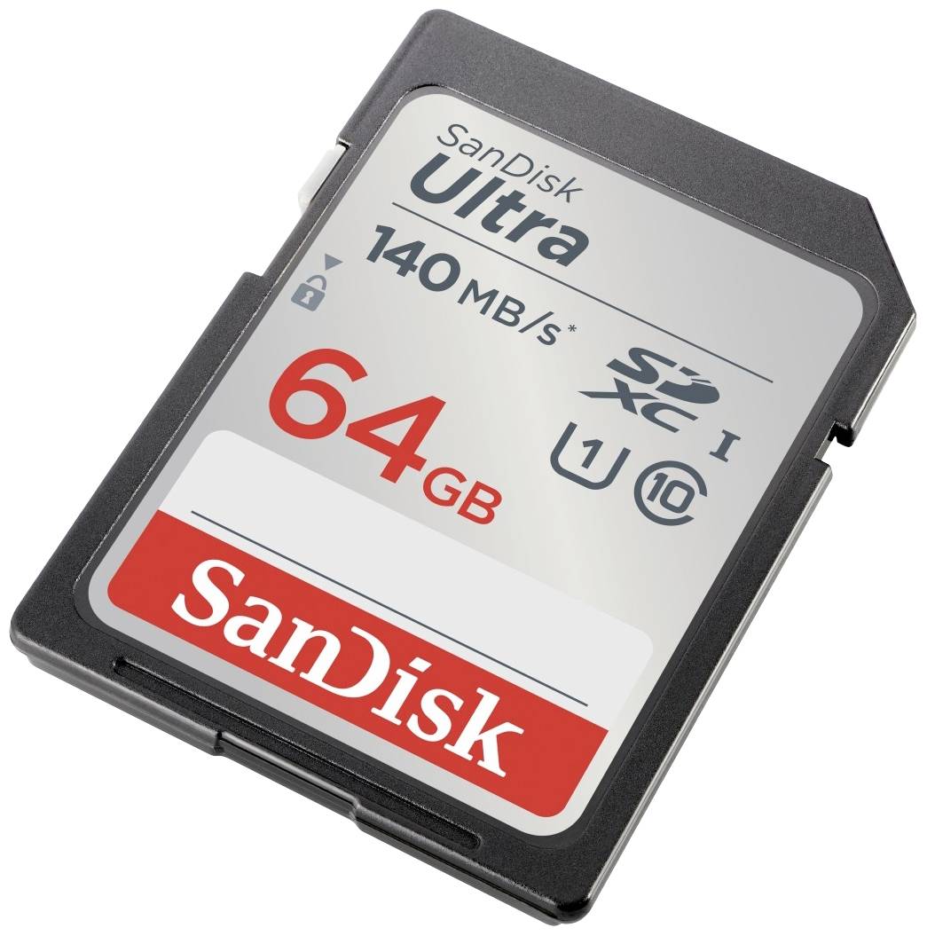 SanDisk SDXC Ultra 64GB (Class 10/UHS-I/140MB/s) SDHC-Karte 64GB UHS-Class 1 Wasserdicht, stoßsicher