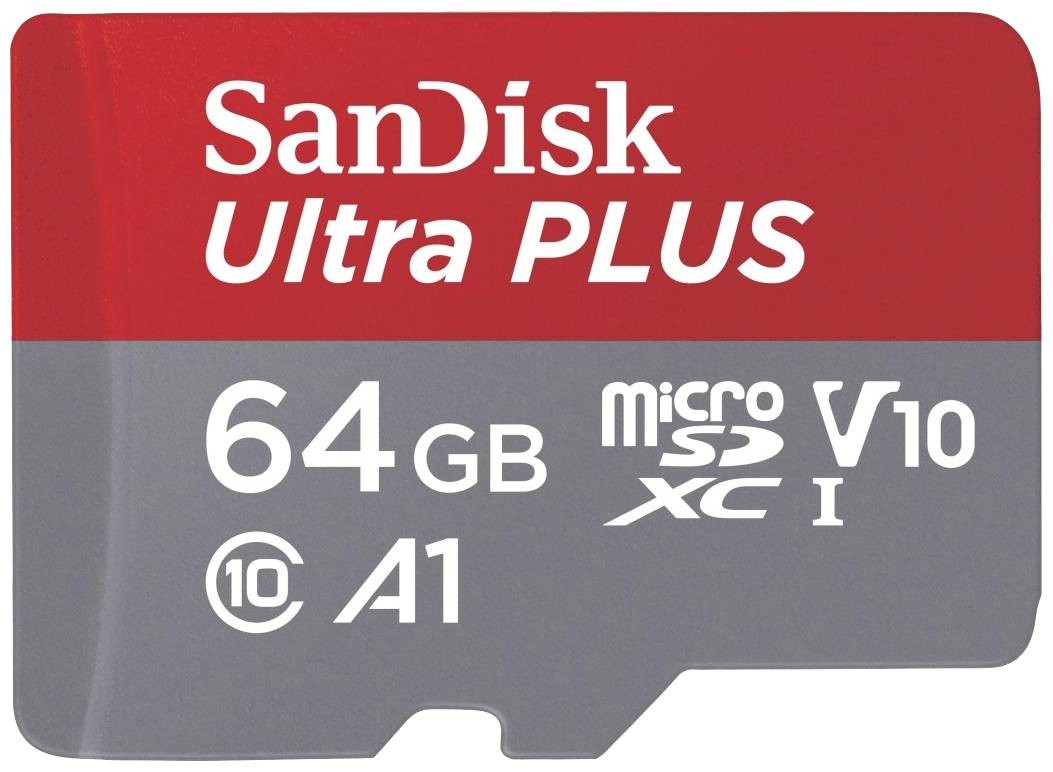SanDisk microSDXC Ultra PLUS 64GB (A1/UHS-1/Cl.10/150MB/s) + Adapter miniSDXC-Karte 64 GB A1 Application Performance Class, UHS-Class 1, Class 10
