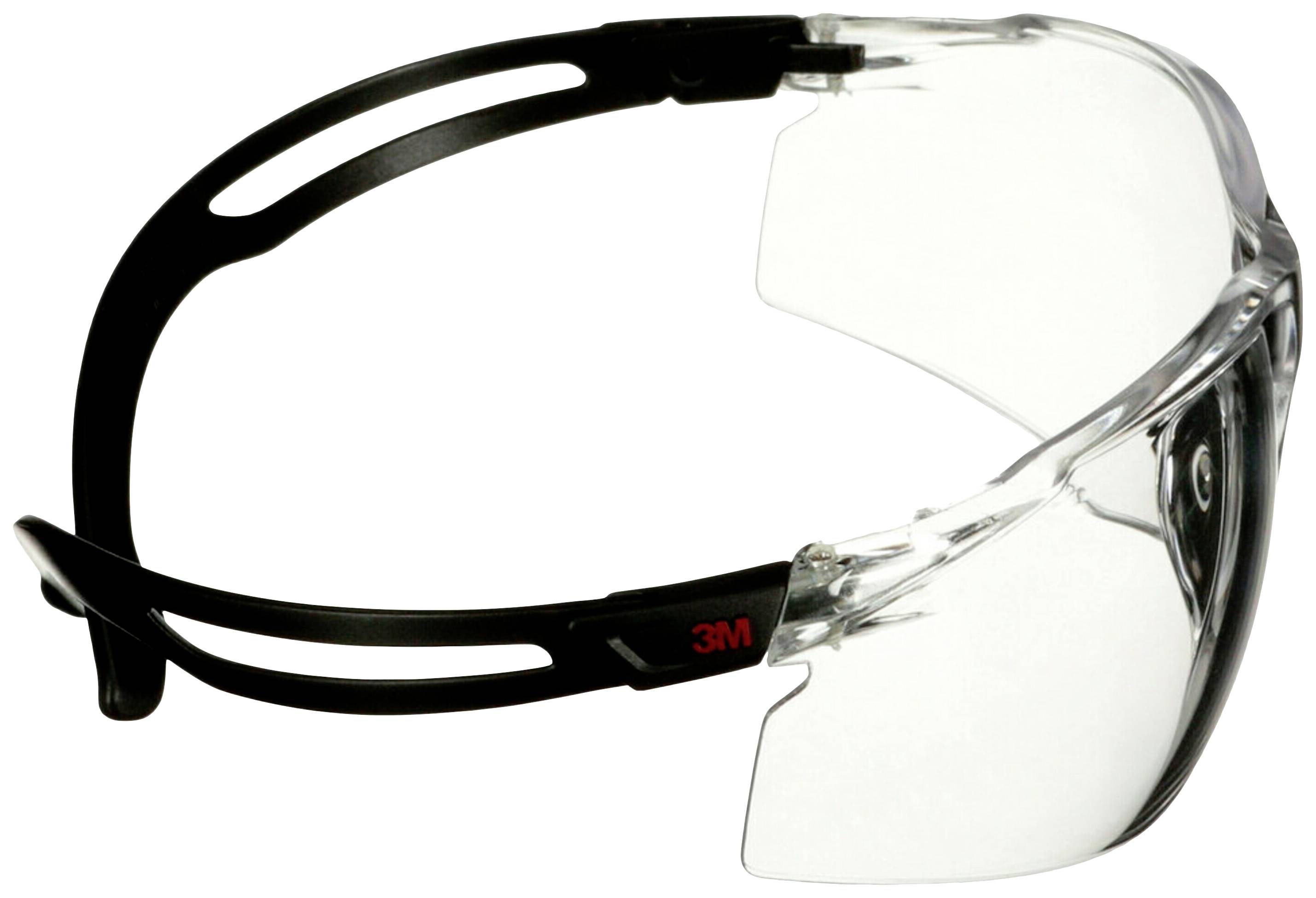 Schutzbrille mit klarem Visier und schwarzem Rahmen, designed für Augenschutz bei handwerklichen oder industriellen Arbeiten.