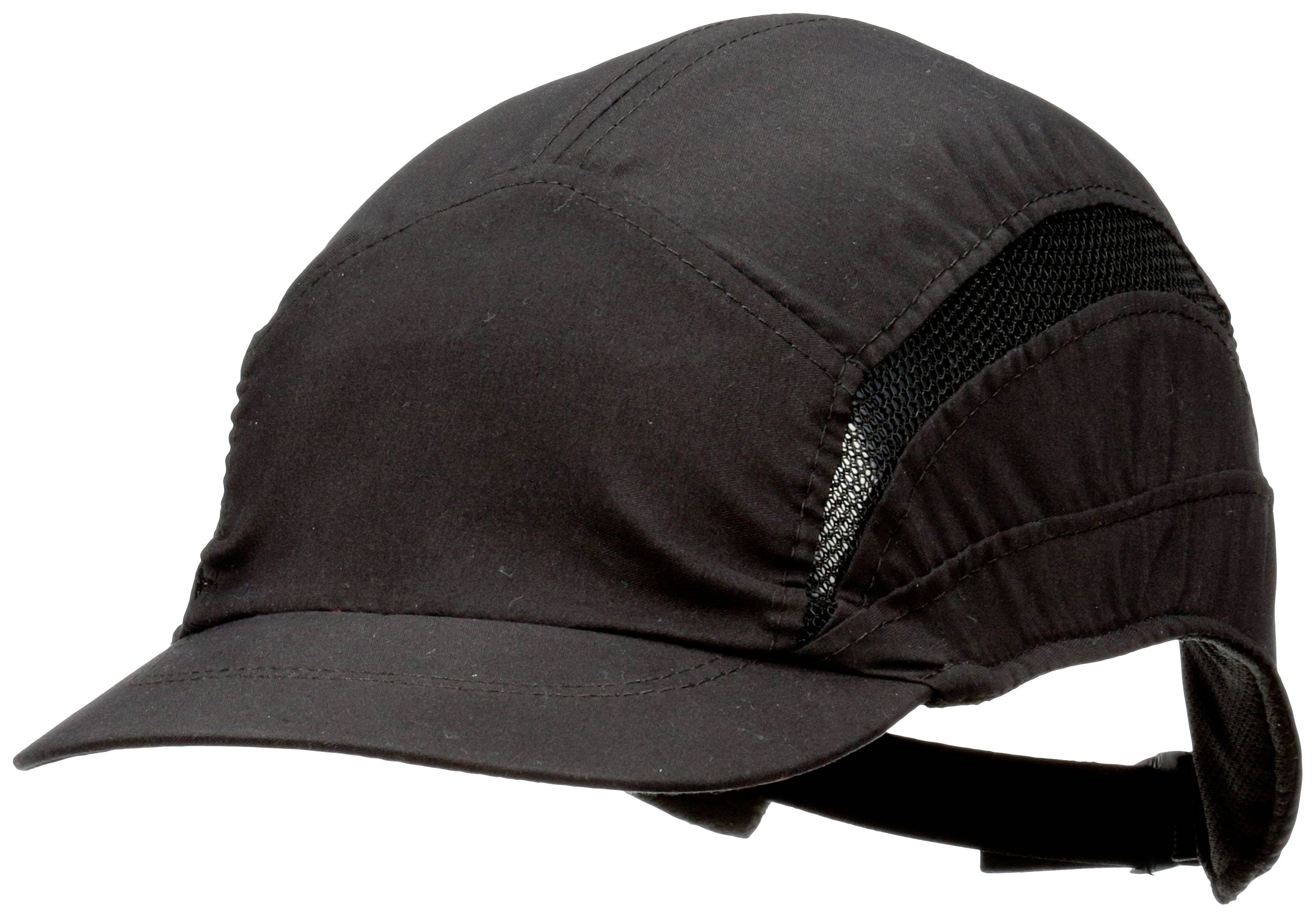 Schwarze Radkappe mit Belüftungseinsätzen und verstellbarem Riemen, geeignet für verschiedene Wetterbedingungen.