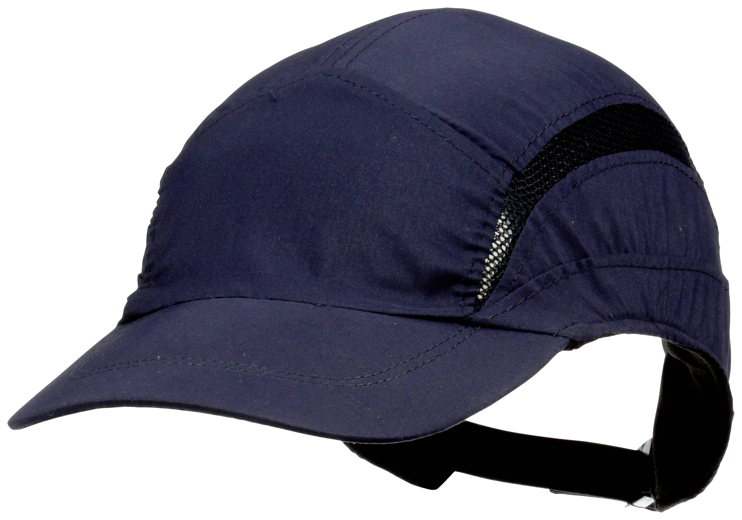 Dunkelblaue Baseballkappe mit verstellbarem Riemen hinten und schwarzer Mesh-Öffnung an den Seiten.