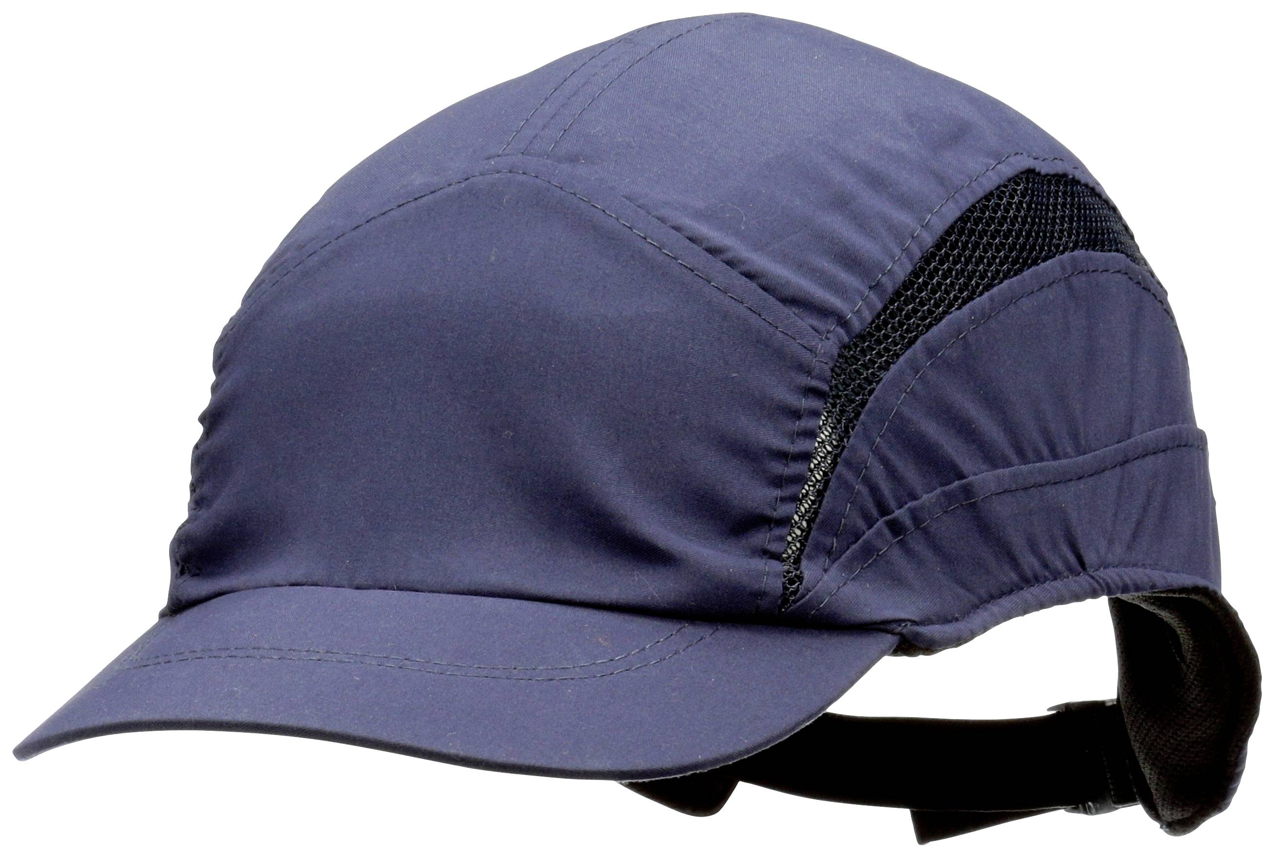 Dunkelblaue Schirmmütze mit Belüftungseinsätzen an den Seiten, verstellbarem Kinnriemen, geeignet für Outdoor-Aktivitäten.