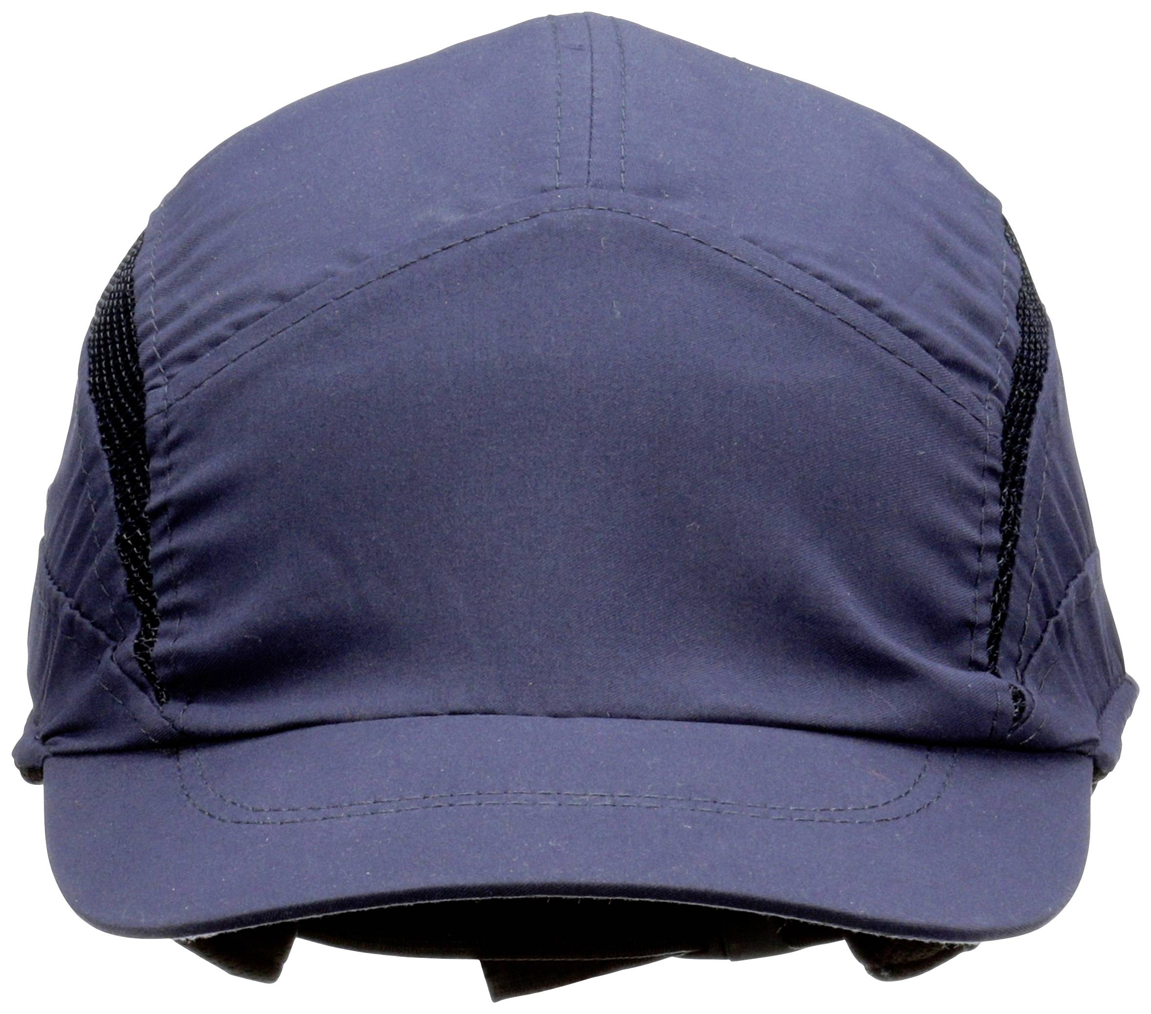 Eine dunkelblaue Kappe mit einem geschwungenen Schirm und seitlichen atmungsaktiven Einsätzen.