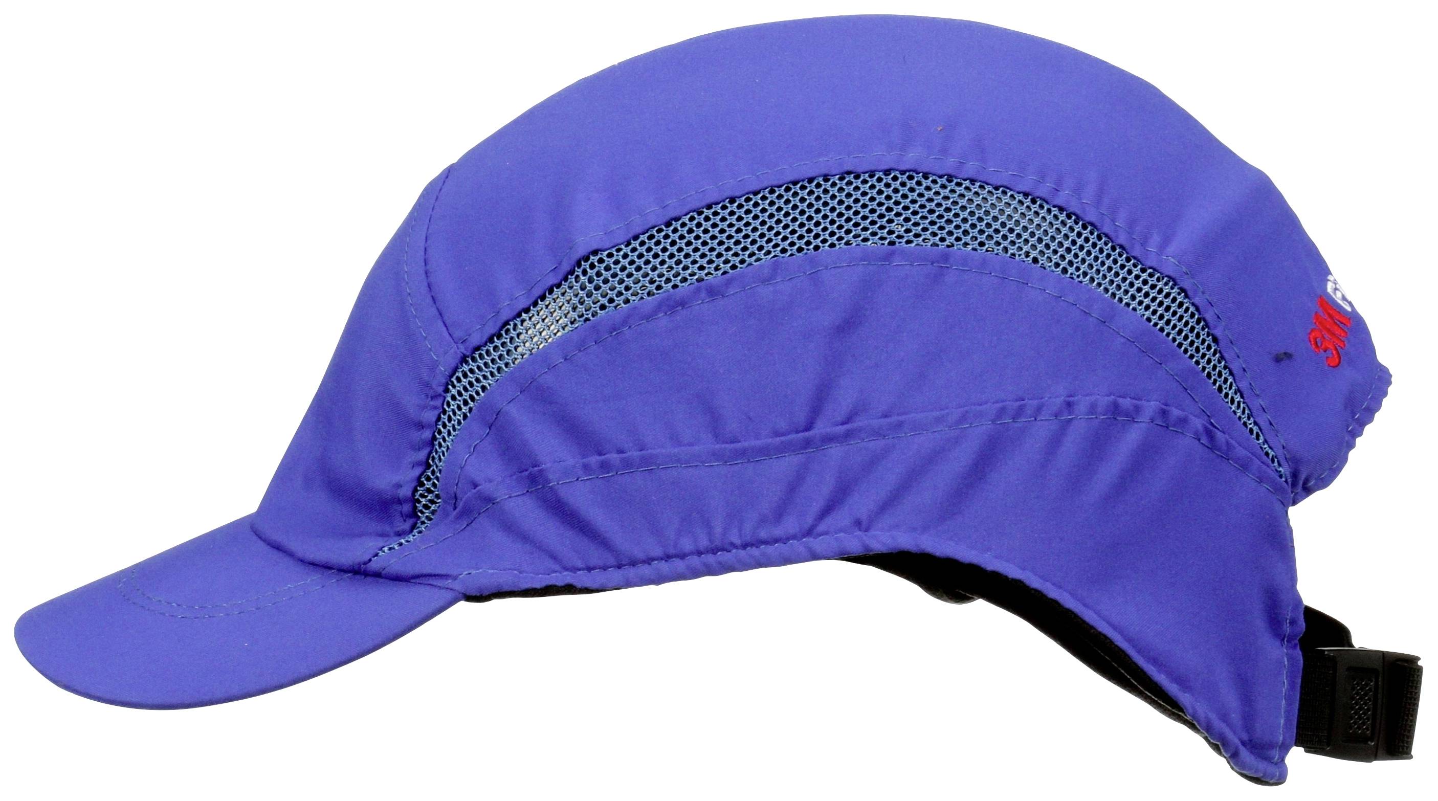 Blauer Sporthelm mit integriertem Sonnenschutz und Belüftung. Geeignet für Outdoor-Aktivitäten. Linksprofilansicht.