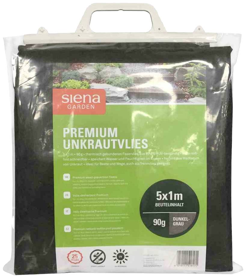 Siena Garden 520036 Premium Unkrautvlies, Maße: 1x5m; Beutel, 90g PE/PP, dunkelgrau 5m²