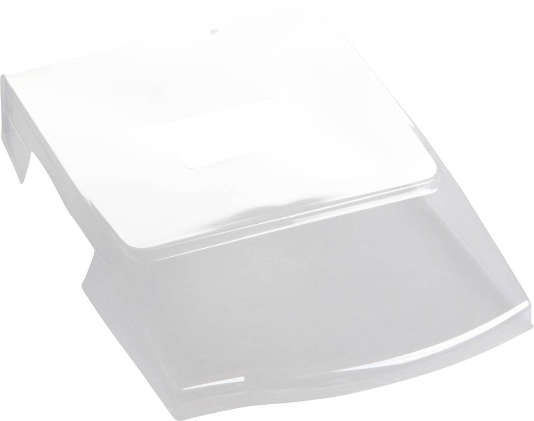 Transparenter Kunststoffdeckel, leicht gebogen, mit rechteckiger, flacher Form. Ideal zum Abdecken und Schutz eines Inhalts.