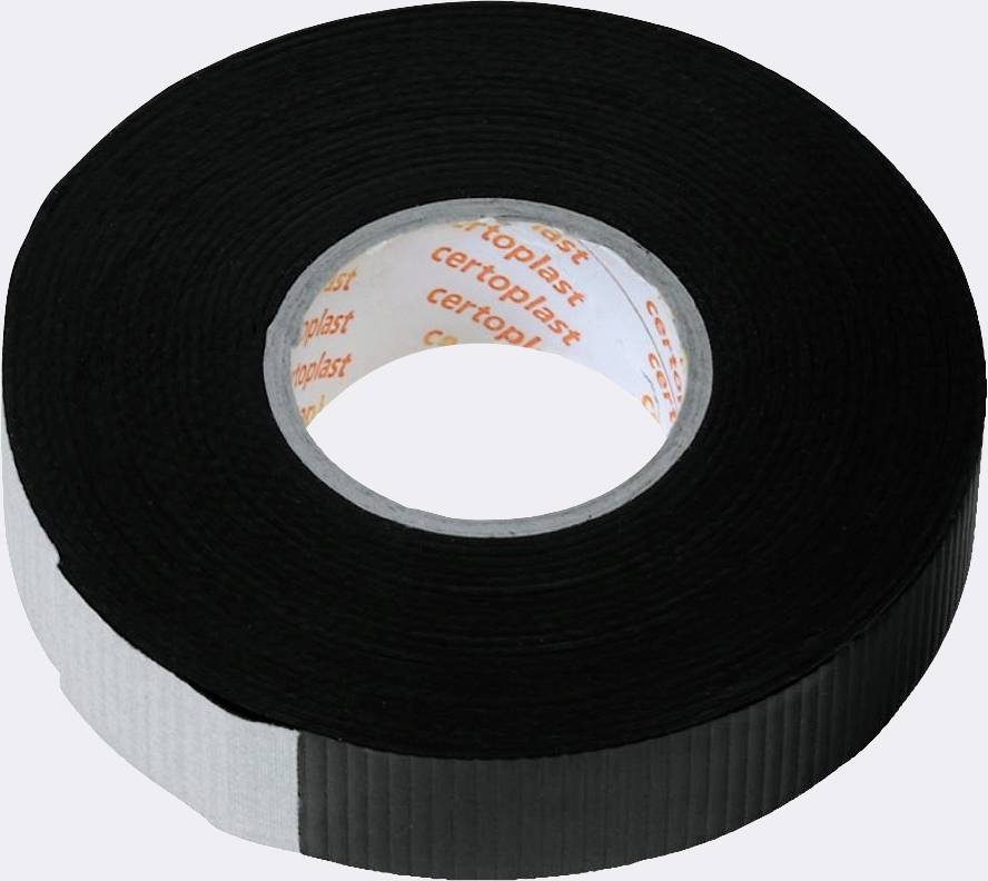 Eine Rolle schwarzes Isolierband mit einem Kern, der 'certoplast' zeigt.