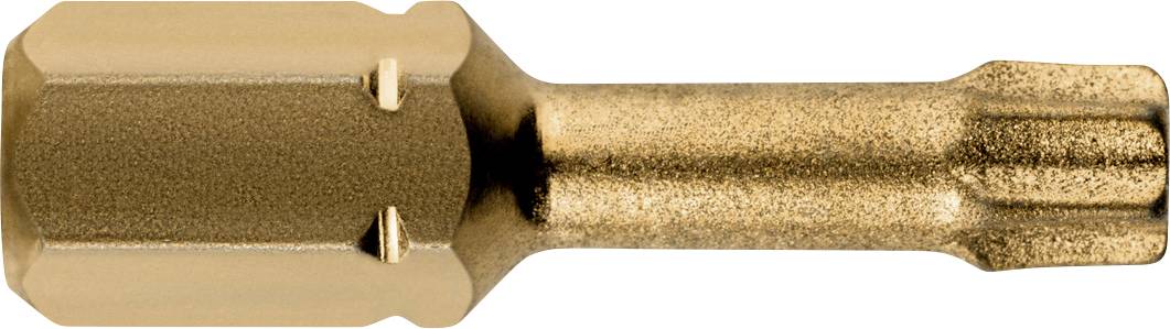 Goldfarben Torx-Schraubendreher-Bitadapter mit sechskantiger Aufnahme auf der einen Seite und sternförmiger Antriebsspitze auf der anderen Seite.