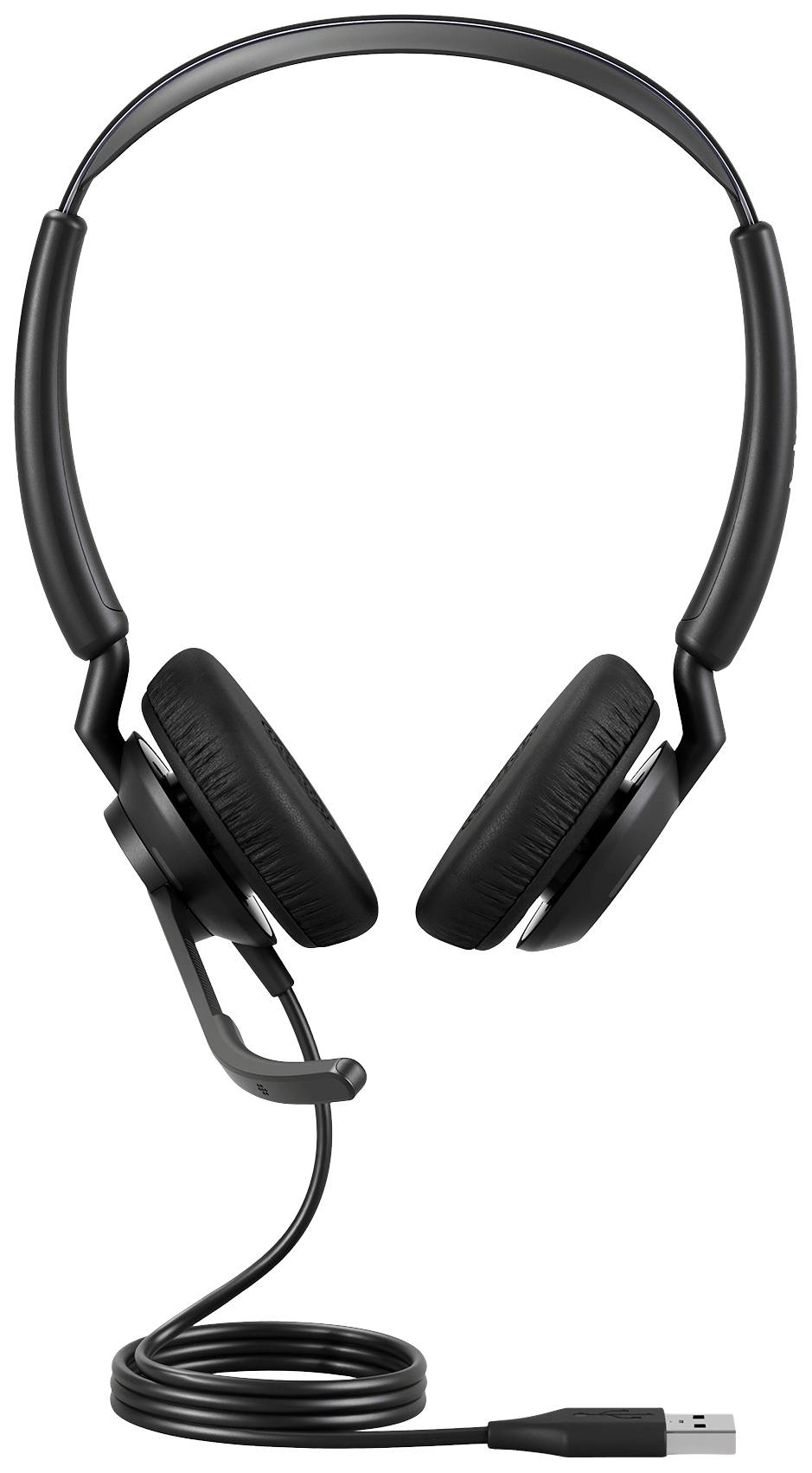 Schwarzes USB-Headset mit Mikrofon, geeignet für Computerkommunikation und -audiowiedergabe. Ideal für Büroumgebung.