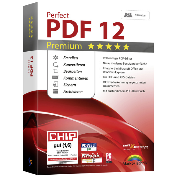 Markt & Technik Perfect PDF 12 Premium inkl. OCR Vollversion, 1 Lizenz Windows PDF-Software