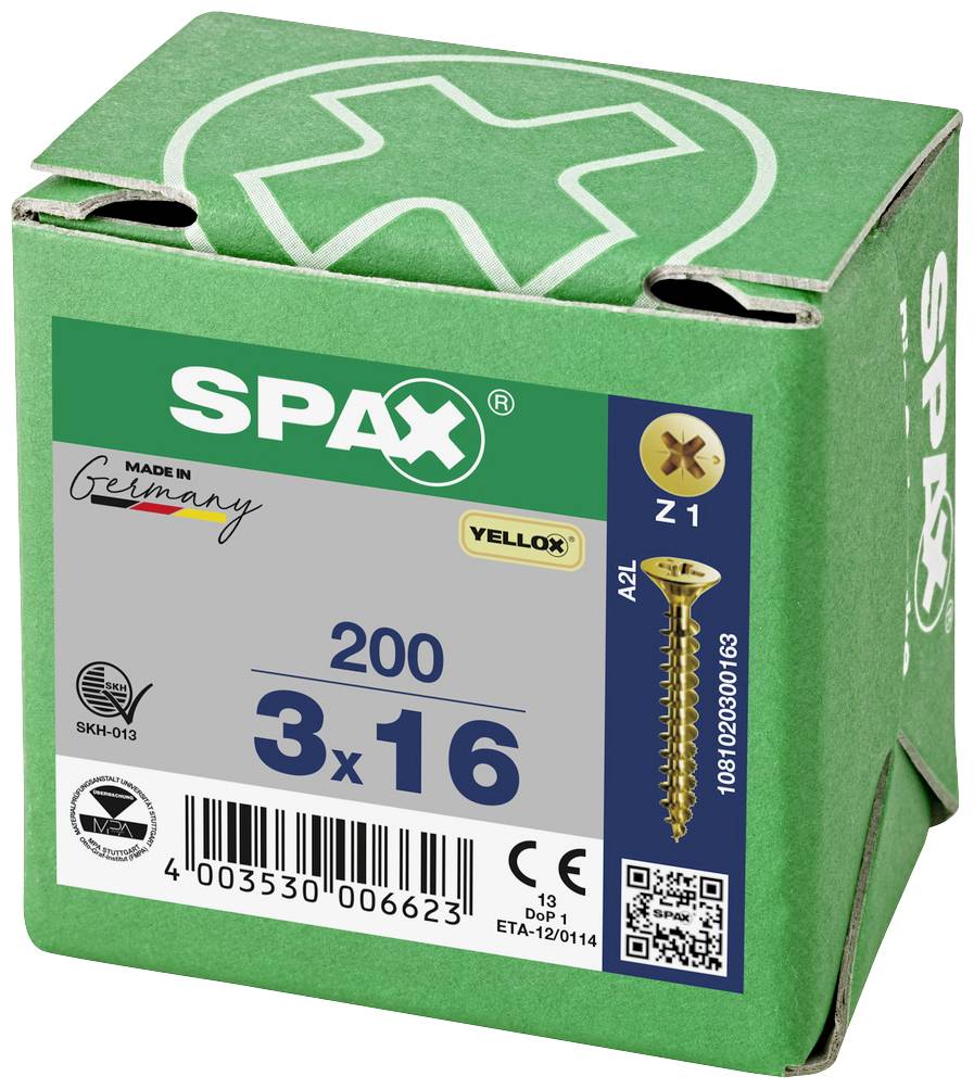SPAX 1081020300163 Holzschraube 3mm 16mm Kreuzschlitz Pozidriv Stahl YELLOX 200St.