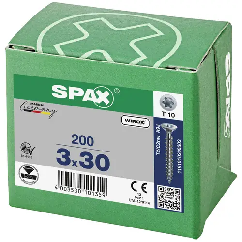 SPAX 1191010300303 Holzschraube 3mm 30mm T-STAR plus Stahl WIROX 200St. SPAX 1191010300303 Holzschraube 3mm 30mm T-STAR plus Stahl WIROX 200St.