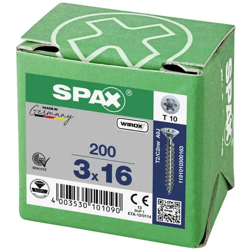 SPAX 1191010300163 Holzschraube 3mm 16mm T-STAR plus Stahl WIROX 200St. SPAX 1191010300163 Holzschraube 3mm 16mm T-STAR plus Stahl WIROX 200St.