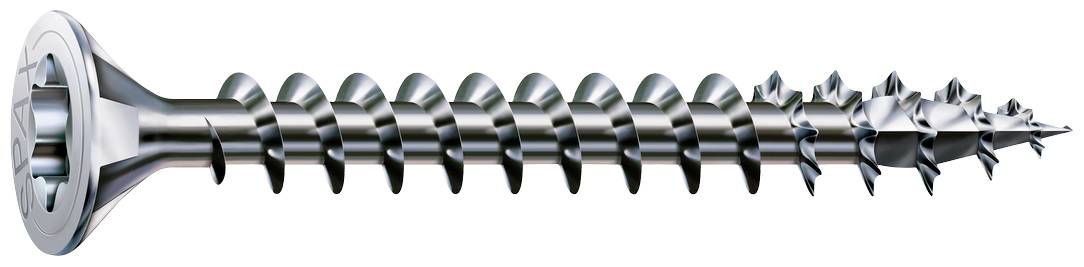 Großaufnahme einer metallischen Schraube mit Kreuzschlitz und spiralförmigem Gewinde, liegt horizontal und reflektiert Licht.
