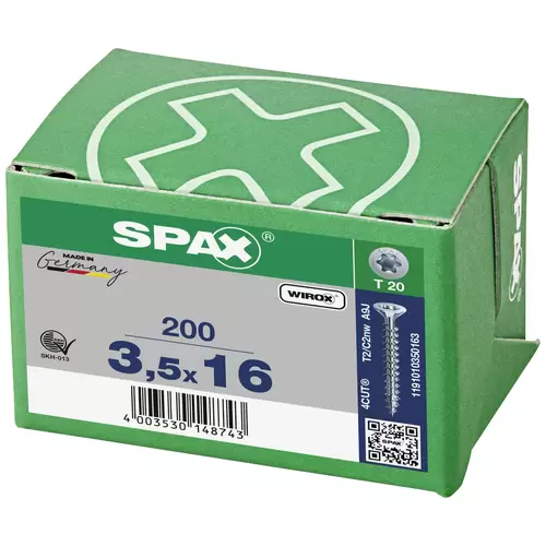 SPAX 1191010350163 Holzschraube 3.5mm 16mm T-STAR plus Stahl WIROX 200St. SPAX 1191010350163 Holzschraube 3.5mm 16mm T-STAR plus Stahl WIROX 200St.