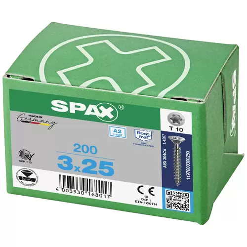 SPAX 1197000300253 Holzschraube 3mm 25mm T-STAR plus 88091 Edelstahl A2 200St. SPAX 1197000300253 Holzschraube 3mm 25mm T-STAR plus 88091 Edelstahl A2 200St.