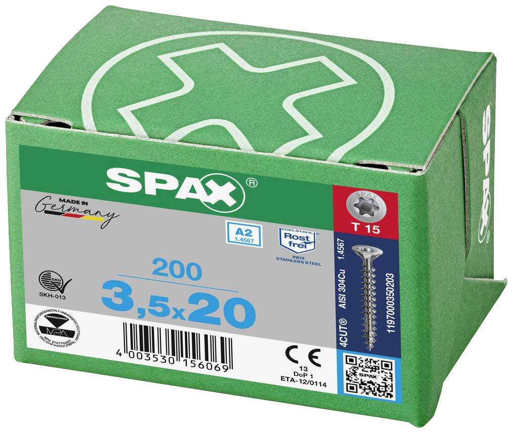 SPAX 1197000350163 Holzschraube 3.5mm 16mm T-STAR plus 88091 Edelstahl A2 200St.