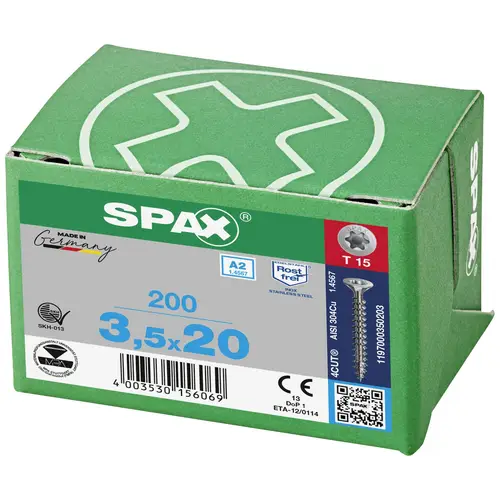 SPAX 1197000350163 Holzschraube 3.5mm 16mm T-STAR plus 88091 Edelstahl A2 200St. SPAX 1197000350163 Holzschraube 3.5mm 16mm T-STAR plus 88091 Edelstahl A2 200St.