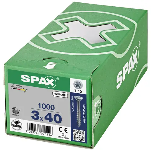 SPAX 191010300405 Holzschraube 3mm 40mm T-STAR plus Stahl WIROX 1000St. SPAX 191010300405 Holzschraube 3mm 40mm T-STAR plus Stahl WIROX 1000St.