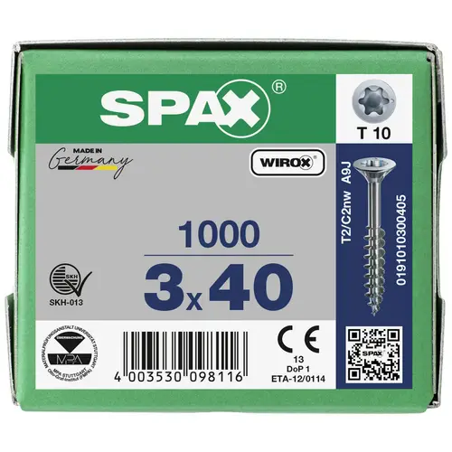 SPAX 191010300405 Holzschraube 3mm 40mm T-STAR plus Stahl WIROX 1000St. SPAX 191010300405 Holzschraube 3mm 40mm T-STAR plus Stahl WIROX 1000St.