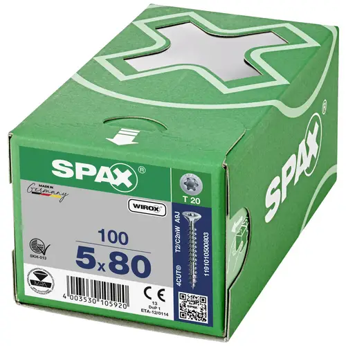 SPAX 1191010500803 Holzschraube 5mm 80mm T-STAR plus Stahl WIROX 100St. SPAX 1191010500803 Holzschraube 5mm 80mm T-STAR plus Stahl WIROX 100St.