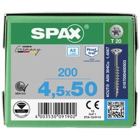 SPAX 197000450503 Holzschraube 4.5mm 50mm T-STAR plus 88091 Edelstahl A2 200St. SPAX 197000450503 Holzschraube 4.5mm 50mm T-STAR plus 88091 Edelstahl A2 200St.