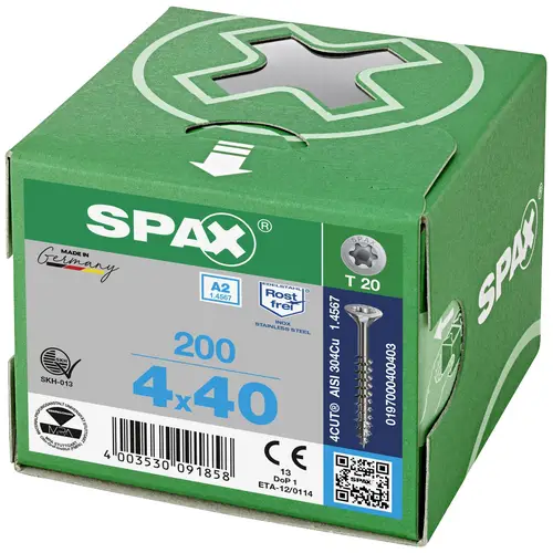 SPAX 197000400403 Holzschraube 4mm 40mm T-STAR plus 88091 Edelstahl A2 200St. SPAX 197000400403 Holzschraube 4mm 40mm T-STAR plus 88091 Edelstahl A2 200St.