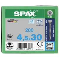 SPAX 1197000450303 Holzschraube 4.5mm 30mm T-STAR plus 88091 Edelstahl A2 200St. SPAX 1197000450303 Holzschraube 4.5mm 30mm T-STAR plus 88091 Edelstahl A2 200St.