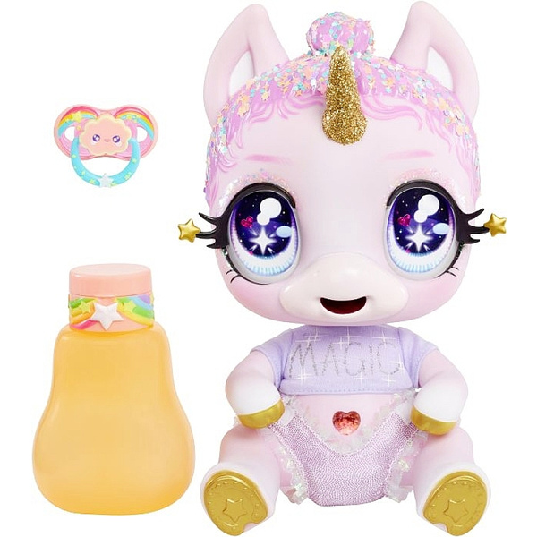 MGA Entertainment Glitter Babyz Unicorn Doll- Pink Rainbow (Jewels Daydreamer) 581550EUC
