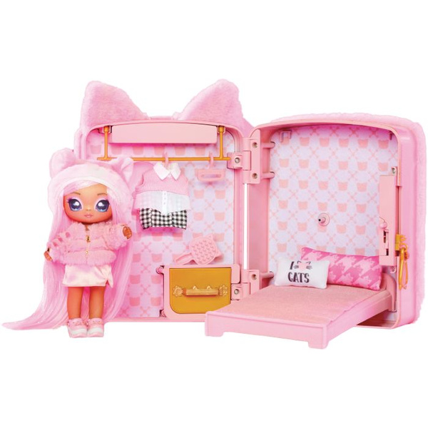 MGA Entertainment Na! Na! Na! Surprise 3-in-1 Backpack Bedroom Series 3 Playset- Pink Kitty 585589EUC