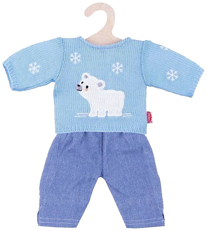 Puppen-Eisbär-Pullover mit Jeans, Gr. 35-45 cm, sortiert