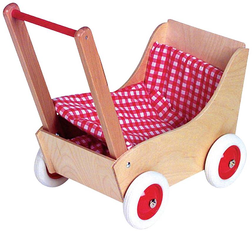Vedes Holz-Puppenwagen karo rot / weiß, ca. 50cm 350010