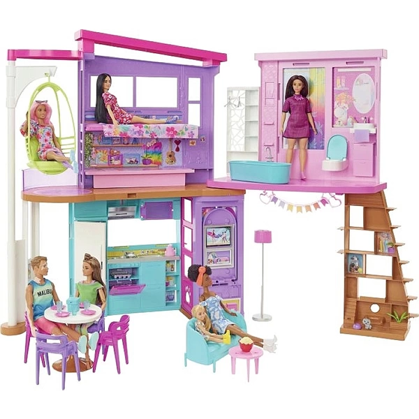 Mattel Barbie Malibu Haus mit über 30 Teilen, Spielzeug für Kinder ab 3 Jahren HCD50 Mattel Barbie Malibu Haus mit über 30 Teilen, Spielzeug für Kinder ab 3 Jahren HCD50