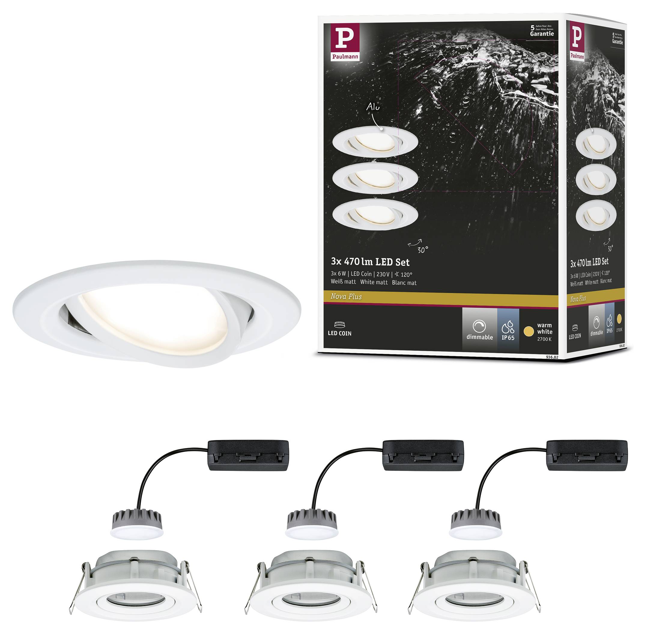 Paulmann Bad-Einbauleuchte 3er Set 18W Weiß (matt)