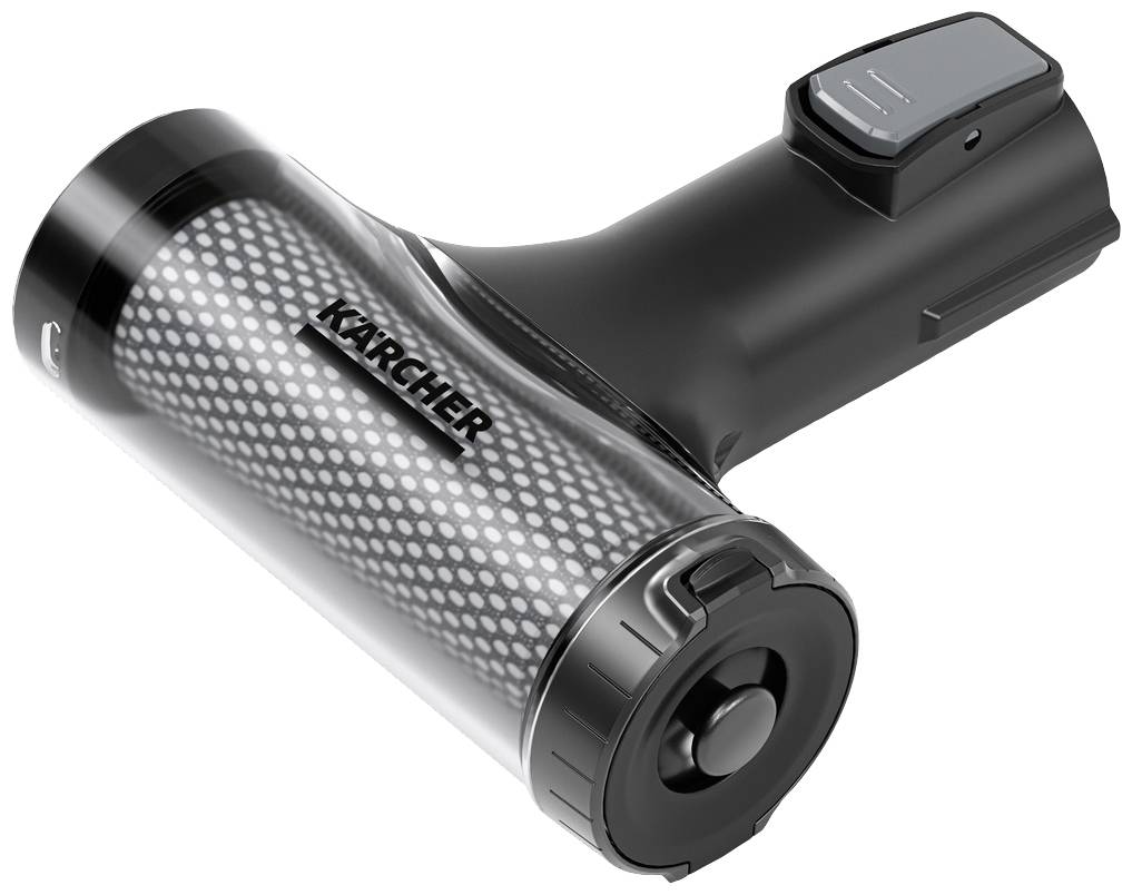 Ein schwarzer, tragbarer Handstaubsauger mit transparentem Behälter und 'Kärcher'-Logo, ideal für die Reinigung kleiner Flächen.
