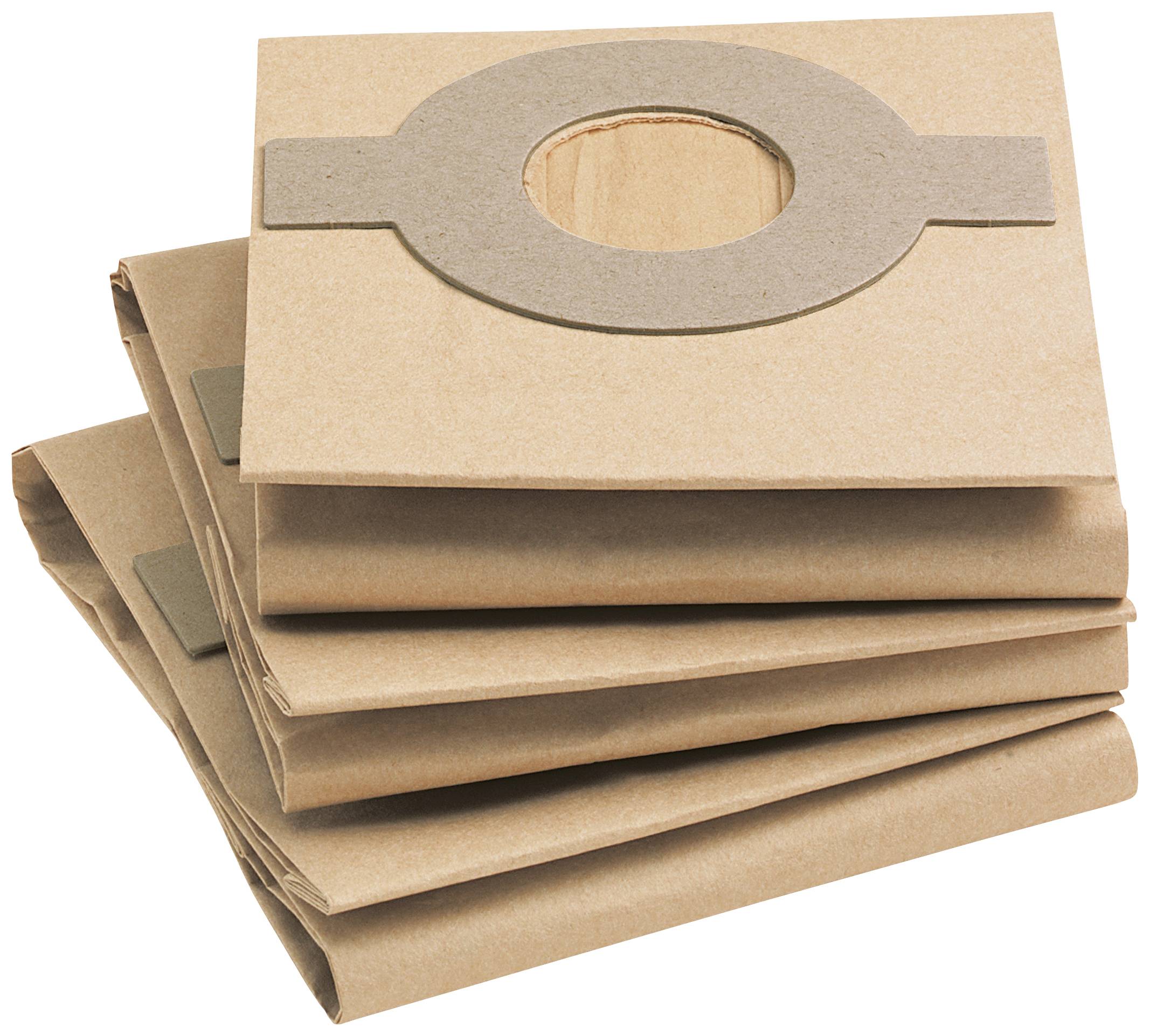 Ein Stapel brauner Staubsaugerbeutel liegt aufeinander.