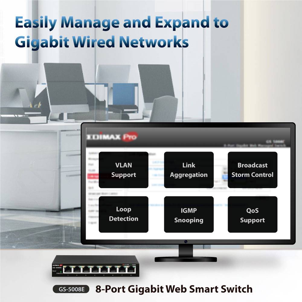 EDIMAX GS-5008E Netzwerk Switch 8 Port 16 GBit/s