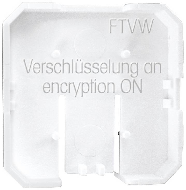 Weiße Oberfläche mit den Worten 'FTVW Verschlüsselung an encryption ON' in grauer Schrift geprägt.