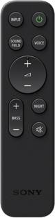 Fernbedienung von Sony mit Tasten für 'Input', 'Sound Field', 'Voice', Lautstärkeregelung, 'Bass', 'Night' und 'Dimmer'.