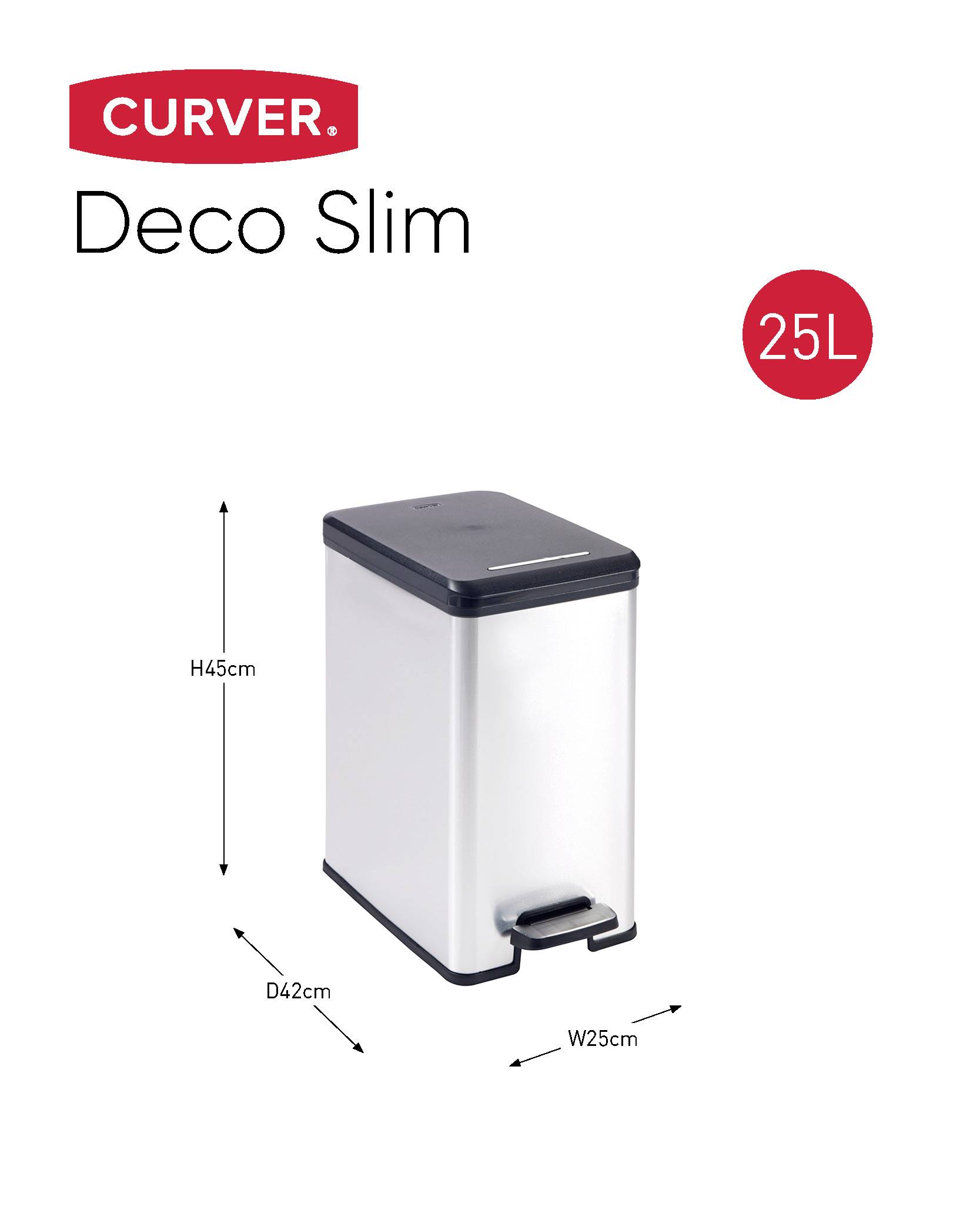 Curver DECO Bin 240639 Mülleimer 25l (B x H x T) 250 x 450 x 420mm Silber, Schwarz 1St.