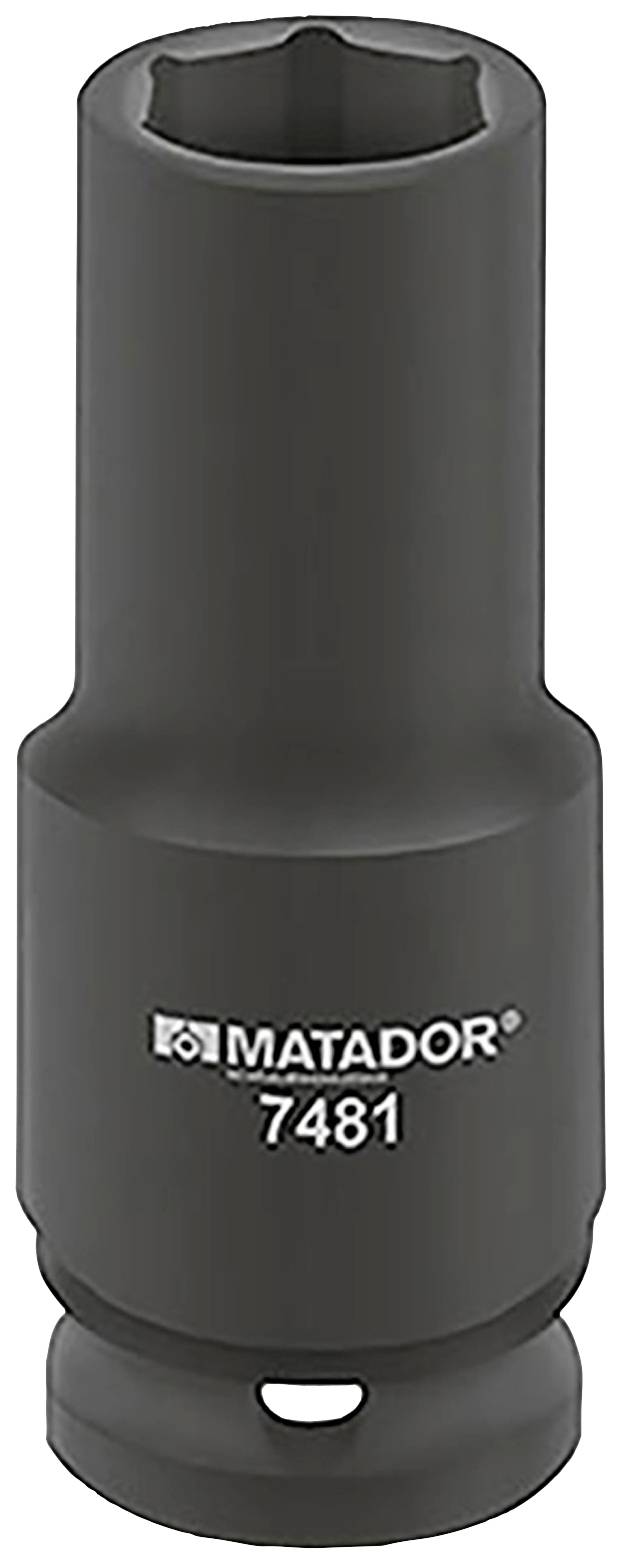 'Matador 7481': Schwarze Steckschlüssel-Nuss, zylindrisch, mit Markierung 'MATADOR 7481'. Verwendet für Schraubarbeiten.