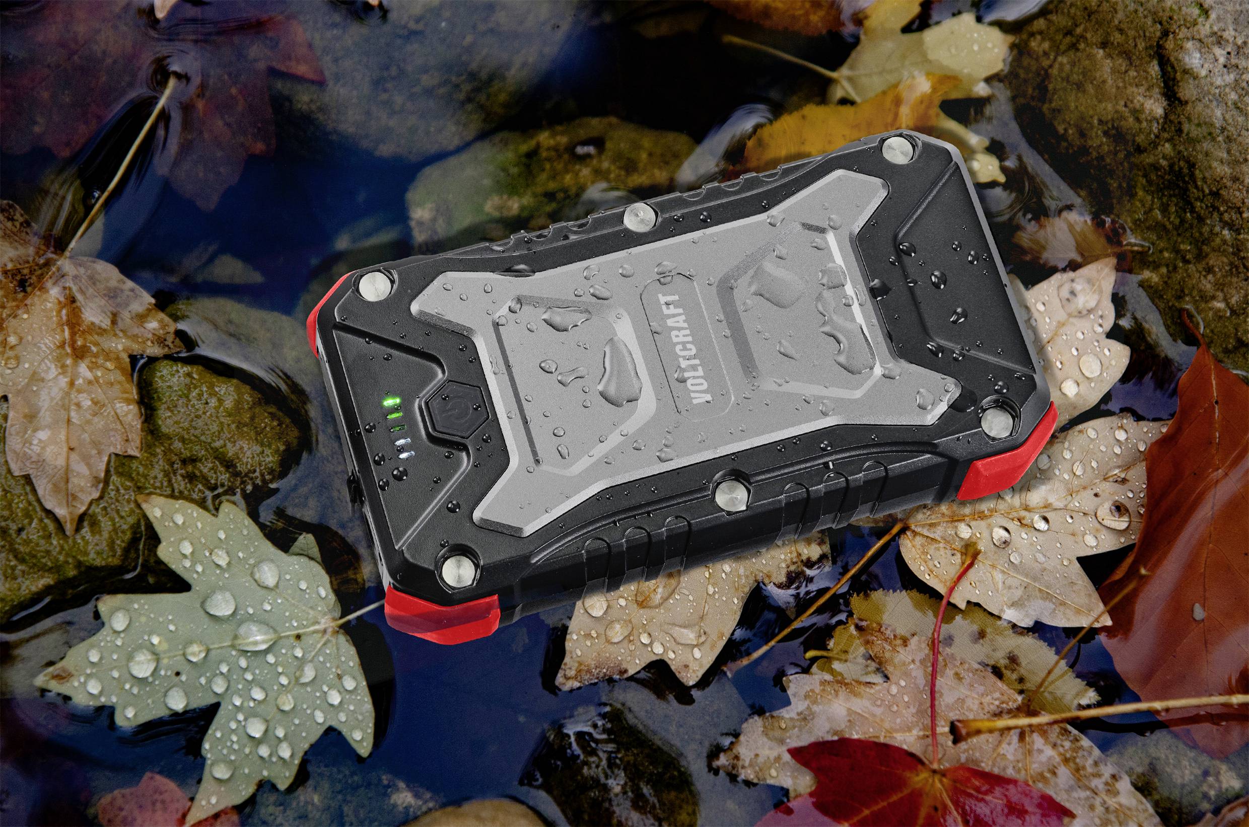 VOLTCRAFT VC PB PD65W Rugged Powerbank 30000 mAh USB PD 3.0 Li-Ion Schwarz-Rot LED Taschenlampe, Statusanzeige, Outdoor