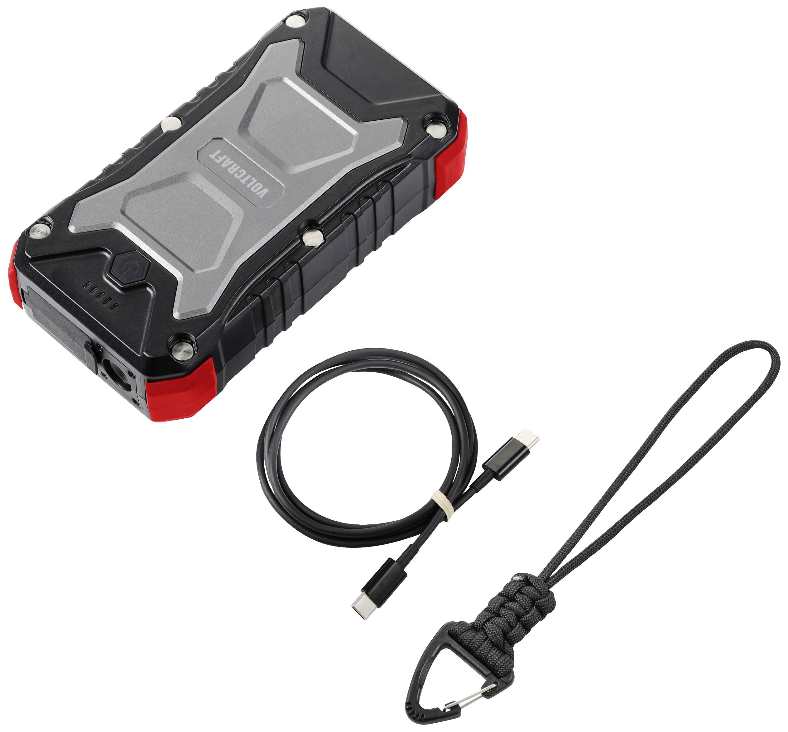 VOLTCRAFT VC PB PD65W Rugged Powerbank 30000 mAh USB PD 3.0 Li-Ion Schwarz-Rot LED Taschenlampe, Statusanzeige, Outdoor