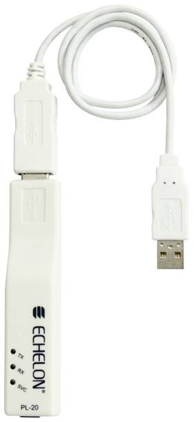 USB-Adapter mit Kabel, weiß, mit Aufschrift 'Echelon PL-20'.
