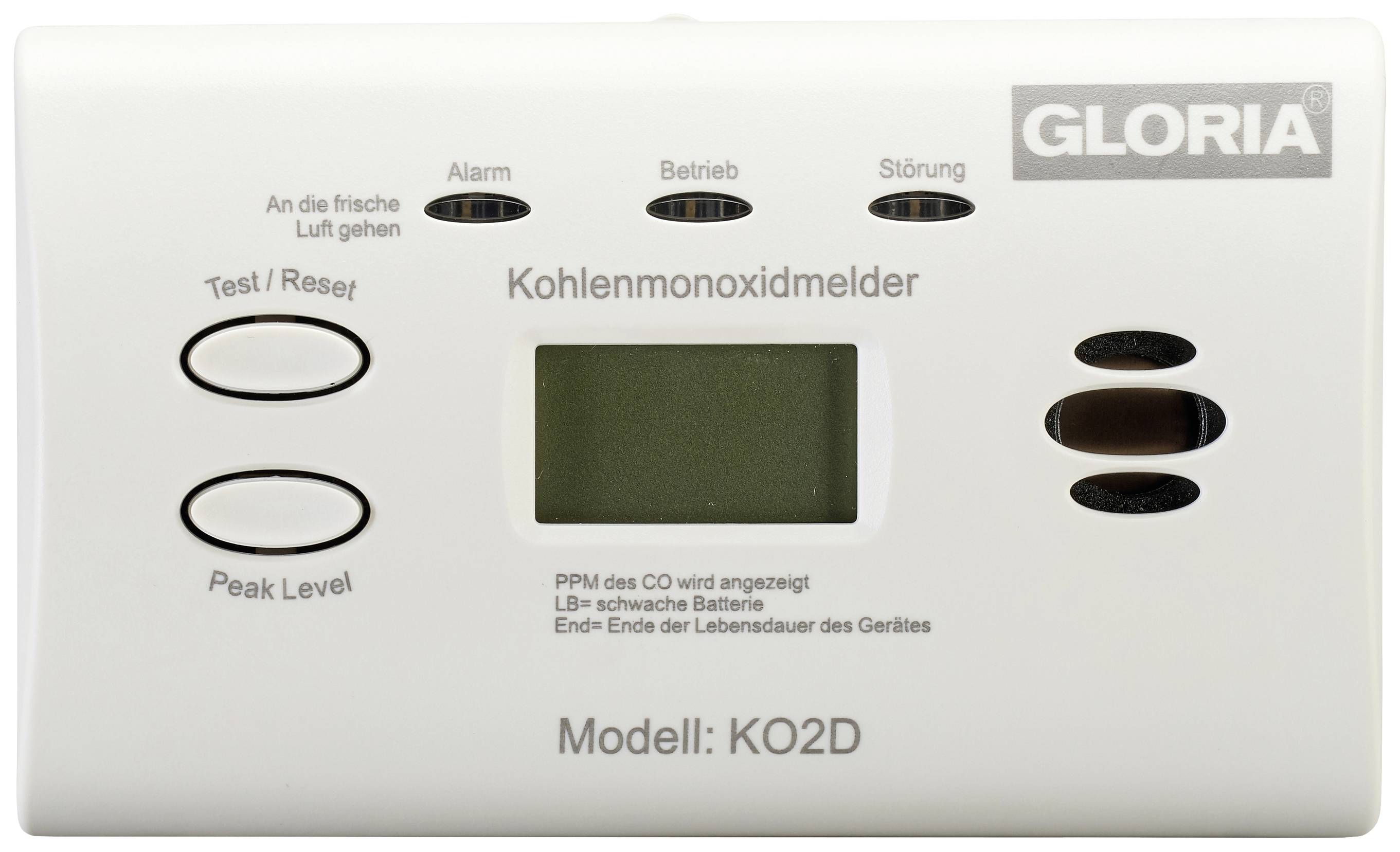 Gloria KO2D Kohlenmonoxid-Melder batteriebetrieben detektiert Kohlenmonoxid
